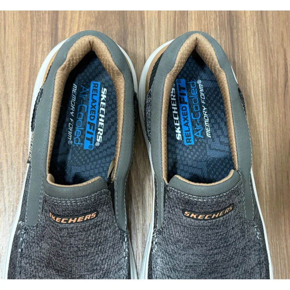 Skechers Mens Relaxed Fit Hasting Marco Gray Black Slip On Loafer Shoes Sz 11.5